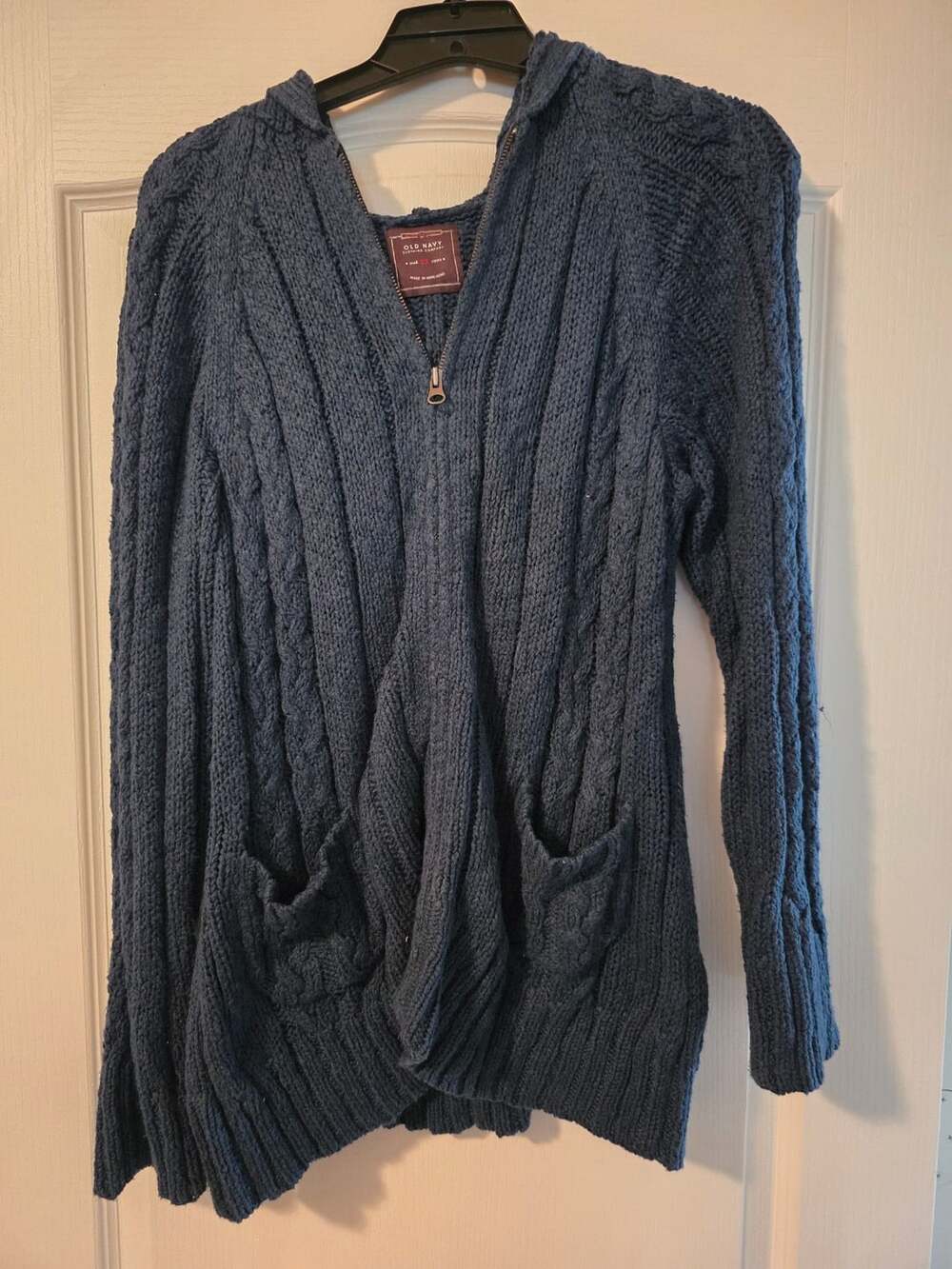 Old Navy Blue Heavy Cable Knit Full Zip Hooded Cardigan Sweater 2X